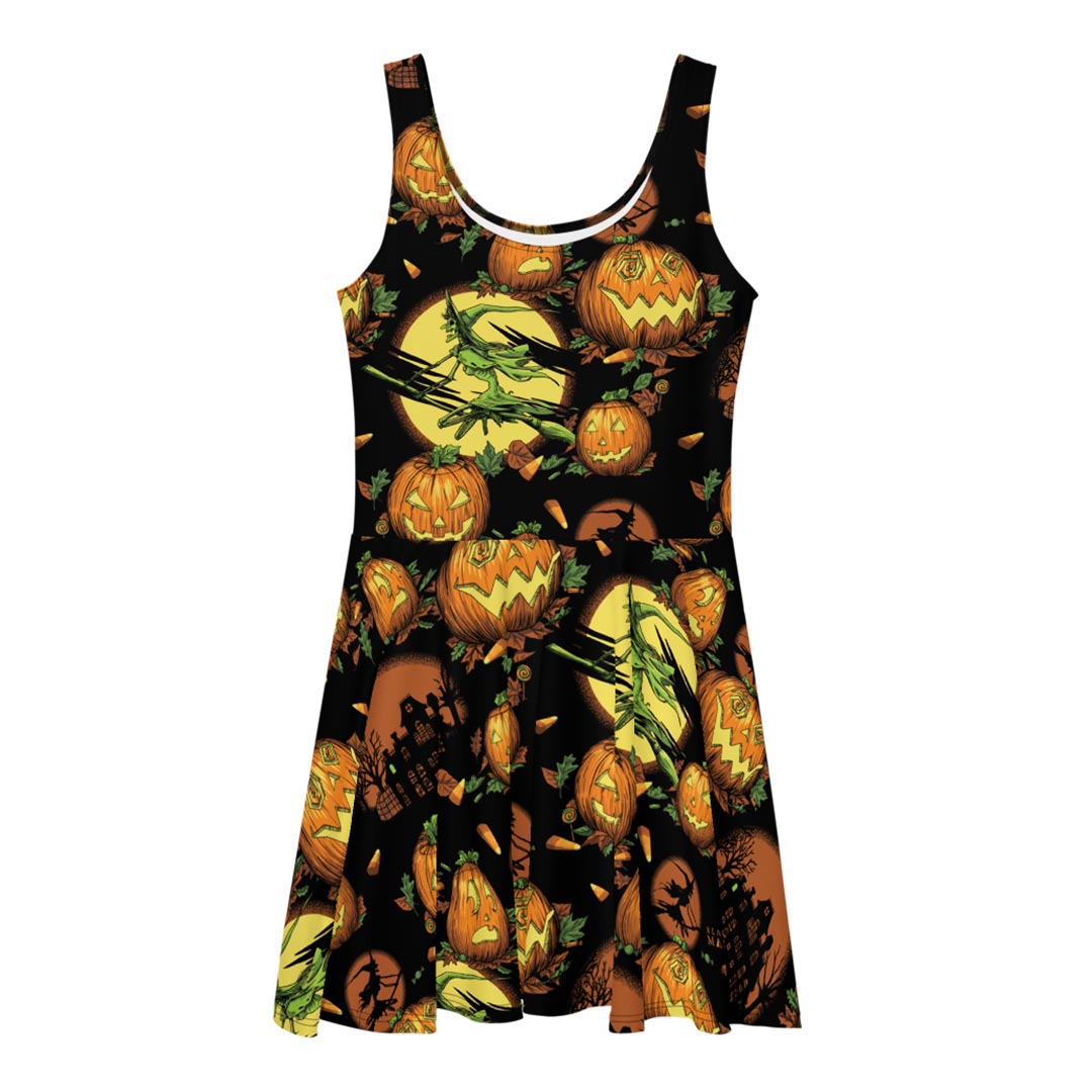 halloween print skater dress A2Z 4 Kids Girls Skater Dress Long Sleeves Halloween Print Party Dresses 5-13