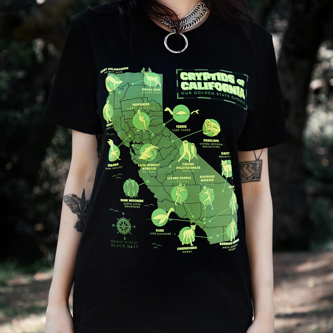 Cryptids of California graphic t-shirt