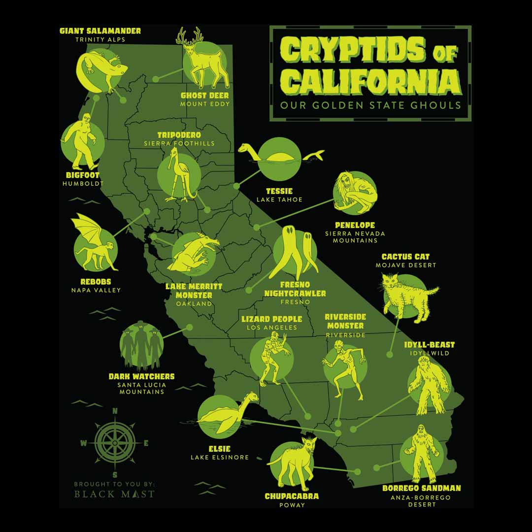 Cryptids of California graphic t-shirt