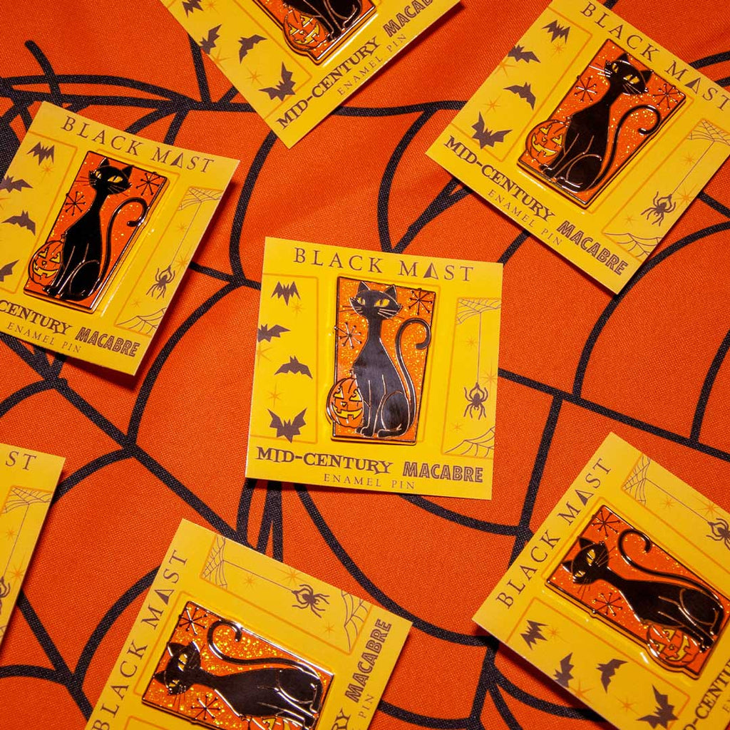 Mid-century Macabre Black Cat Enamel Pin