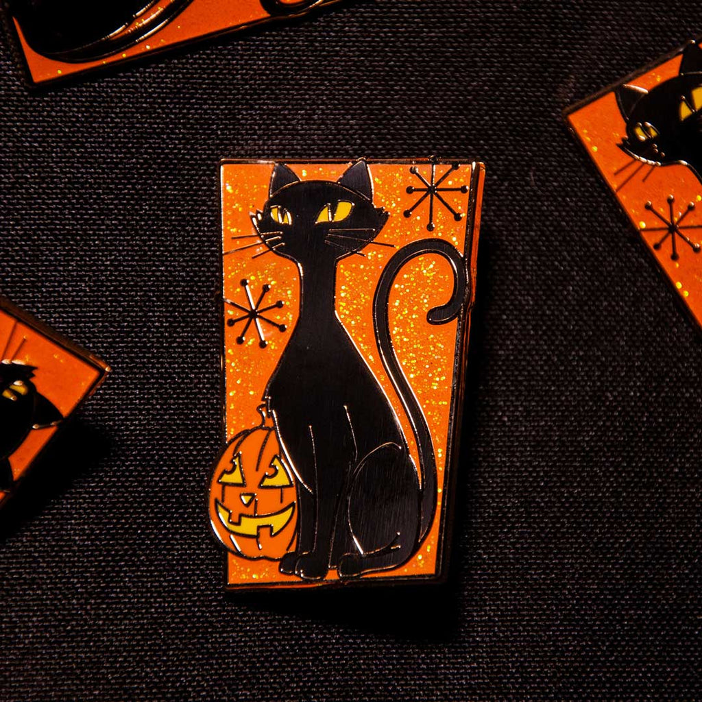 Mid-century Macabre Black Cat Enamel Pin