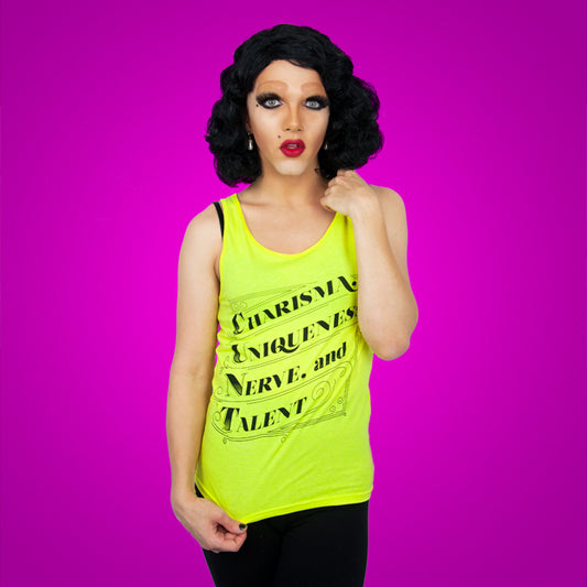 Charisma, Uniqueness, Nerve, And Talent Tank Top (Neon Yellow)